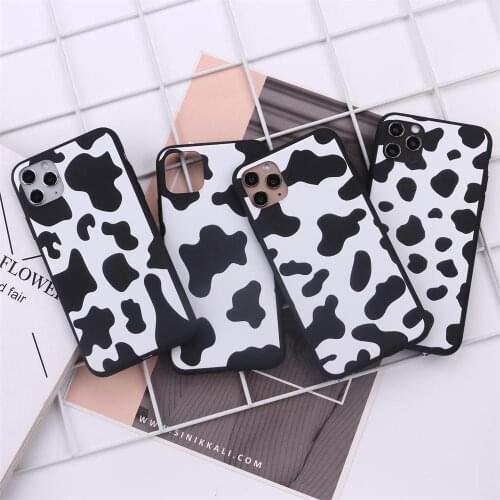 Cow Milk Black border Silicone For iPhone 1112 Pro Max X XS XR Max 7 8 7Plus 8Plus 6S SE Soft Silicone Candy Case Fundas