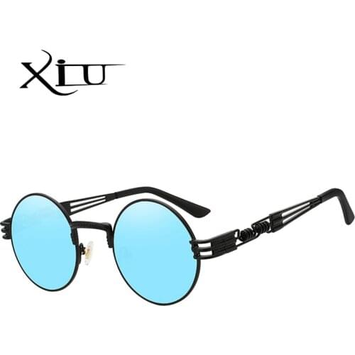 XIU round sunglasses men women metal punk vintage sunglass brand designer fashion glasses mirror lens top quality oculos uv400