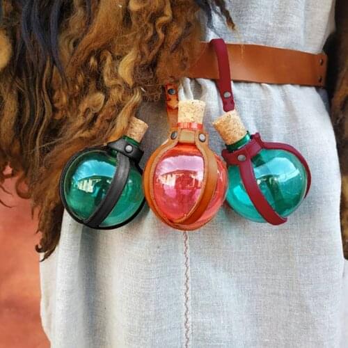 Medieval Alchemy Round Flask Potion Bottle With A Cork Leather Holder Steampunk Belt Accessory For Larp Costume Cosplay Perfumes