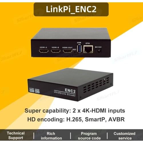Link Pi ENC2 Hisilicon Hi3531DV100 HDMI/NDI Encoder Decoder HD H.265+smartP AVBR/RTMP/RTSP/ONVIF Live Broadcast YouTube Facebook