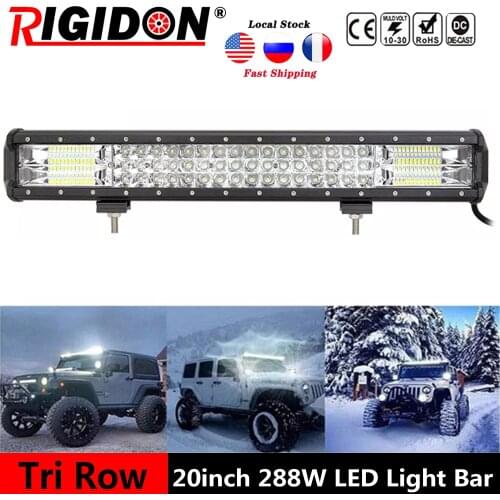 RIGIDON12V 24V 20inch 288W led light bar 3-rows led driving light work light for offroad 4WD SUV ATV Track Boat Light Fog Light