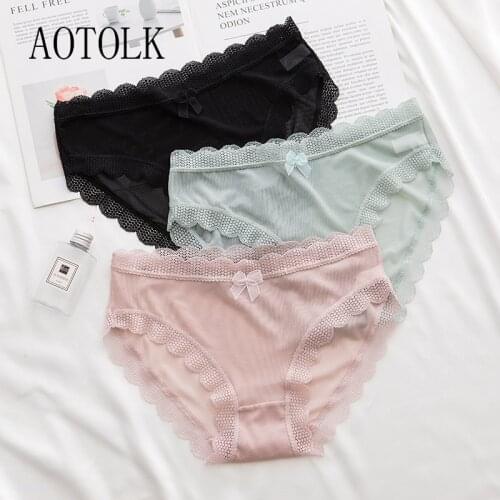 Underwear Lace Sexy Low-waist Lingerie L-XL Women Panties Briefs Bow Hollow out Female Underpants Transparents 10 Color