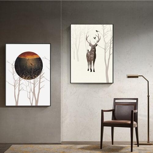 YUMEART Wall Art Canvas Paintings Nordic Posters Prints Cartoon Deer and Tree Wall Pictures Girl Baby Baby Kids Room Home Décor