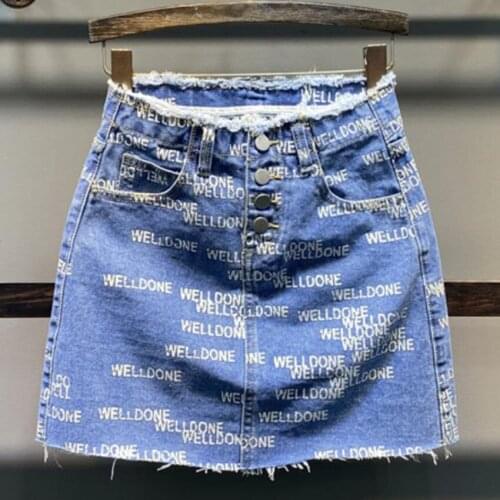 2021 summer new letter printed denim skirt women high-waisted A-line bag hip skirt short skirt