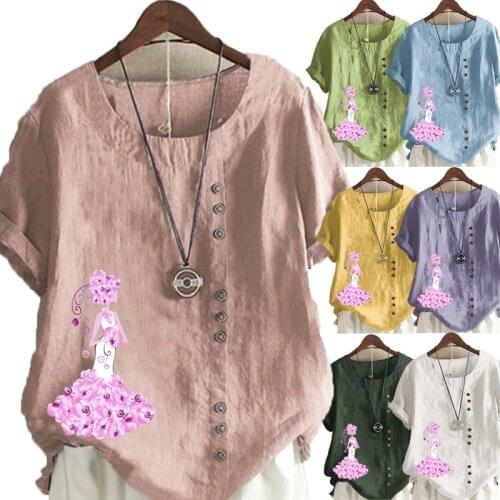 The New Women Clothing Summer Shirt Short Sleeve Fashion Printing Graphic Tee Round Neck Plus Size Loose Casual Tops S-5XL