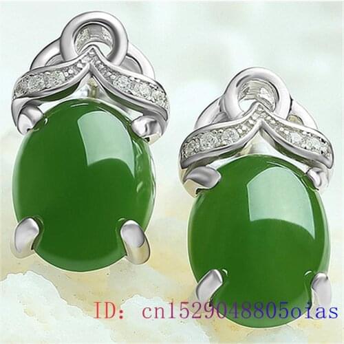Green Jade Ear studs Women Natural Earring Crystal Amulet Gemstone Jewelry Chalcedony Fashion 925 Silver Zircon Gifts