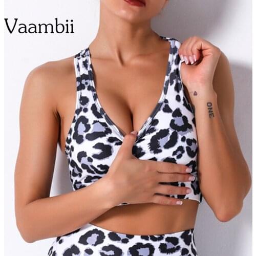 Womens Leopard Open Back Bra Gym Workout Sports Top Fitness Animal Print Brassiere Seamless Tank Top With Cups Yoga Clothes