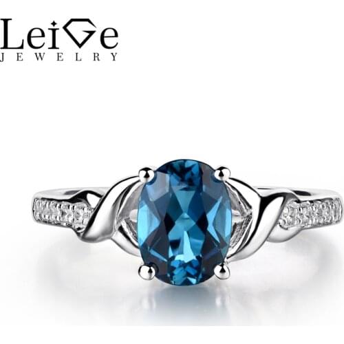 Leige Jewelry London Blue Topaz Ring 925 Sterling Silver Gemstone Fine Jewelry Oval Shaped Wedding Engagement Rings for Women