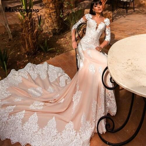 High-End Sweetheart Neck Chapel Train Mermaid Wedding Dress Luxury Full Sleeve Button Embroidery Appliques Tulle Bridal Gown