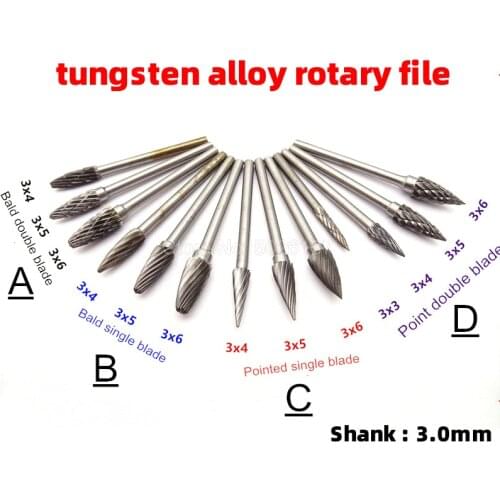 1Pcs 3mm Shank Tungsten Carbide File Milling Cutter Rotary Point Burrs Grinder Wood Carving Tool Alloy Steel Woodworking Tool