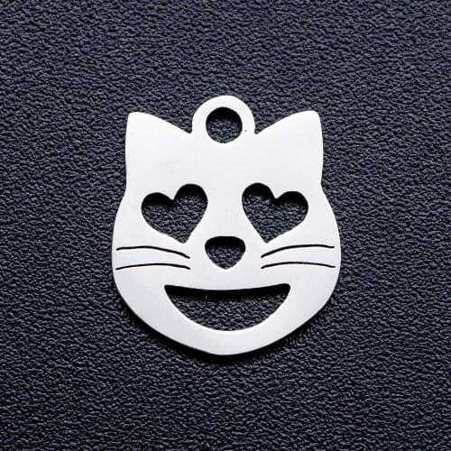 10pcs/lot Expression Devil Cat Face DIY Jewelry Charms Wholesale 100% Stainless Steel Dropshipping Finding Charm Supplies