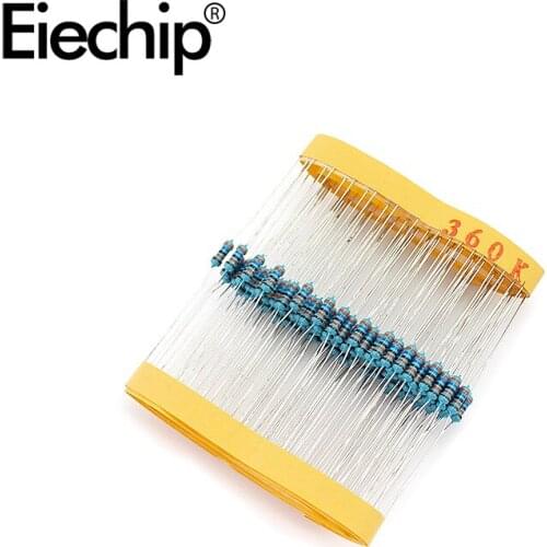 100pcs/lot 1/4W 1% Metal film resistor 0.25W resistance 360K ohm Throught Hole
