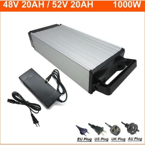 48V 20AH Rear Rack battery 48 V 1000W Lithium Ebike battery Pack 48volt Scooter 18650 battery pack with 30A BMS 54.6V 2A charger
