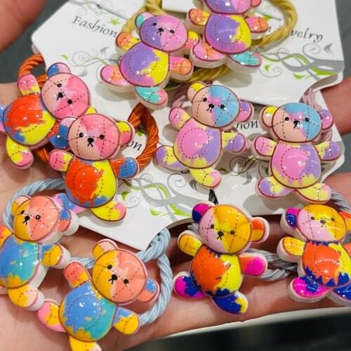 2Pcs/set Multicolor Bear Hair Accessories Children Rubber Bands Scrunchies Elastic Hair Bands Girls Headband Decorations Ties