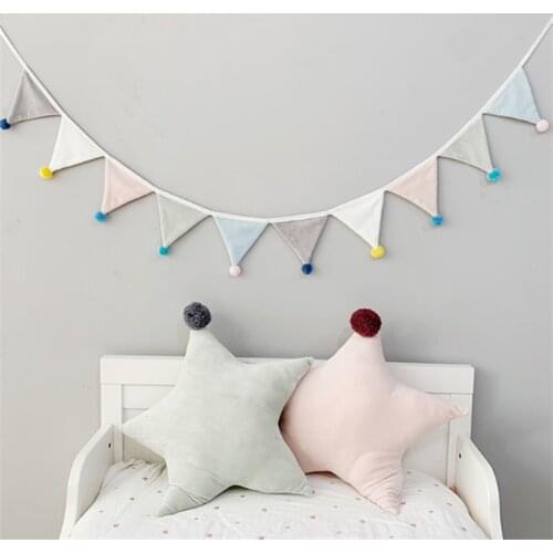 243cm Nordic Pennant Flannel Bunting Banner Hanging Flags String with Plush Balls Kids Garland Party Room Home Best Decoration