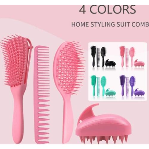 4Pcs, Hair Shampoo Brush for Dry and Wet Hair, Silicone Scalp Massager, Detangling Hair Comb set