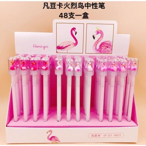 48pcs Creative Stationery Student Pen Flamingo drift bottle Gel Pen 0.5Full Needle Black Ink Pen School Supplies Office Supplies