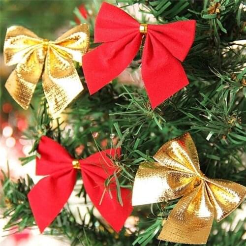 12Pcs 5cm Golden Silver Red Decoration Bow for Home Christmas Decorations for Christmas Tree Ornament Navidad Party Decoration