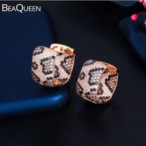 BeaQueen Unique Rectangle Leopard Shiny Micro Paved Cubic Zirconia Earrings for Women 2021 Trend Wedding Party Jewelry E430