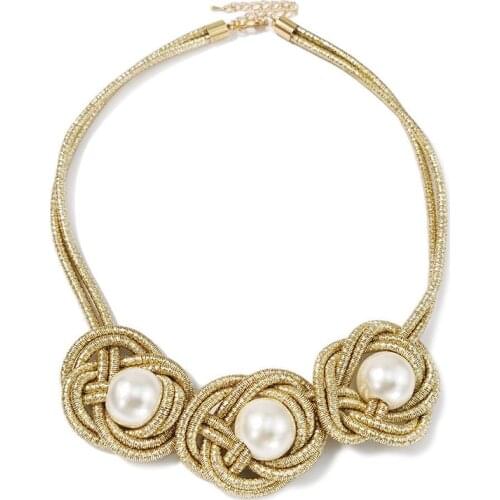 Large Hand-woven Necklace For Women Gold/Silver Color Thread 2020 Trend Fashion Accessories Pearl Pendant Jewelry Neck Chain