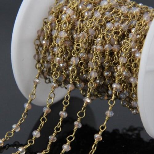 5Meter Champagne Titanium White Glass beads Wire Wrapped Chain,Faceted Rondelle Rosary Chains Necklace bracelet Jewelry supplies