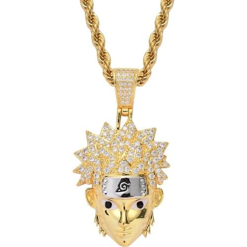 Anime Uzumaki Hip Hop Iced Out Cubic Zircon Pendant Necklace 24'' Chain Fashion Charms Jewelry