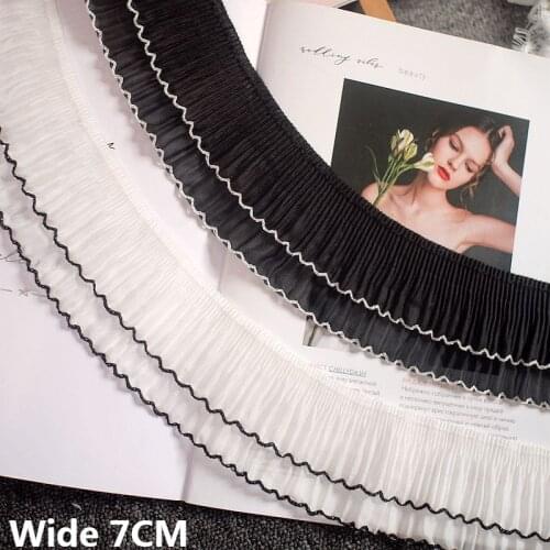 White Black 3D Pleated Chiffon Fabric Lace Fringe Ribbon Dress Cloth Collar Neckline Cuffs Elastic Ruffle Trim DIY Sewing Decor