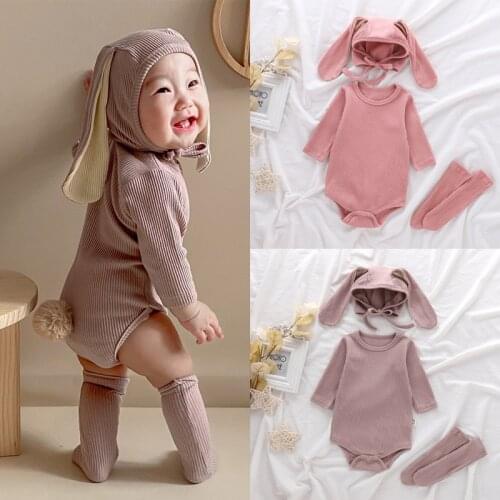 Infant Korean Spring and Autumn Long-sleeved Rabbit Romper for Boys and Girls Baby Cute Fart Cute Clothes Climbing Clothes