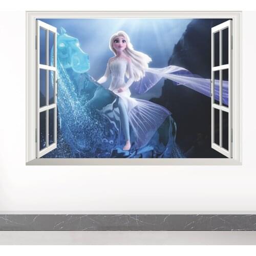 Disney Frozen 2 Elsa 3D Window Wall Stickers For Kids Room Bedroom Kindergarten Wall Decoration Princess Cartoon Movie Posters