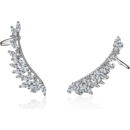 Design cool and windy personality fashion gorgeous wild zircon wings two-color silver plated stud earrings WE093