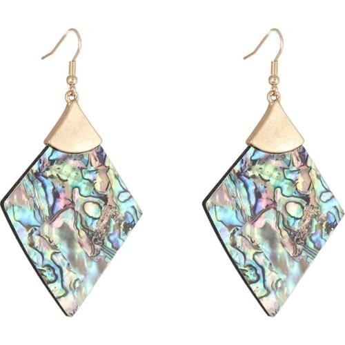 E7834 Geometric Rhombus Abalone Earrings Triangle White Shell Drop Earrings Point PU Leather Leopard Earrings Jewelry Wholesale