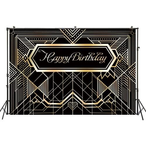 Photography Backdrops Birthday Party Banner Gold Black Stripes Adults Desserts Table Photo Background For Studio PhotocallW4590
