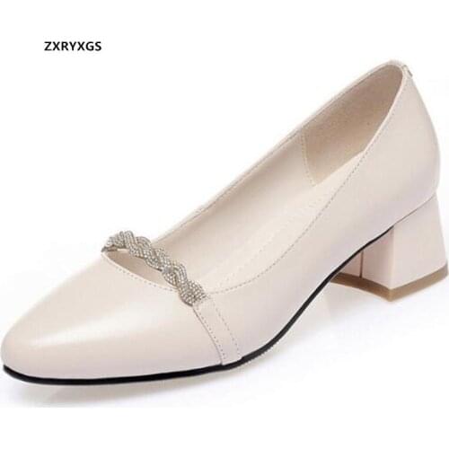Hot 2021 New High-quality Cowhide Pointed Toe Shoes Woman Large Size Rhinestone Leather Shoes Fashion Elegance High Heels 4 Cm