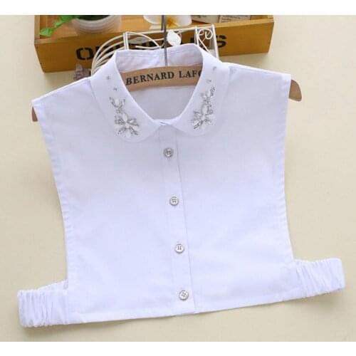 Handmade Cotton high shirt fake New bead lace Sweater dress ladies wild fake womens bead wild crystal flower collier femme