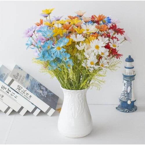 5 Pcs Artificial Flower Waterproof Marguerite Flower Wedding Decoration Silk Flower Vase Pots Simulated Bouquet for Home