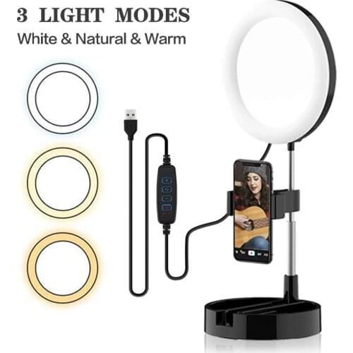 Selfie Ring Light with Stand Phone Holder Tiktok Lights Vlog Ringlight Makeup Lights 6.3" LED Foldable Phone Dimmable Light