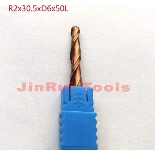 1pc R2*D6*30.5*50L*2F HRC55 Tungsten solid carbide Coated Tapered Ball Nose End Mills CNC milling cutters knife