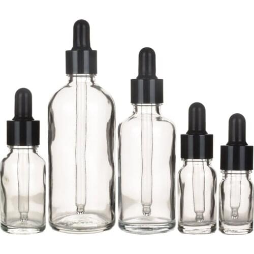 10pcs/lot 5ml to 100ml lab clear round glass Refined oil bottle with glass droppers for school experiment