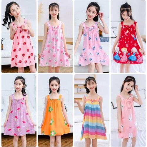 Summer Sleepwears Sleep Dress For Girls Kids Sleeveless New Comfortable Cute Night Skirts Girl Cotton Sling Clothing Pajamas