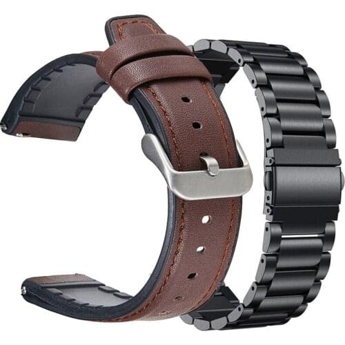 2pcs Metal strap+Leather Band For Xiaomi Amazfit Bip Lite/S/U Band Amazfit GTS 2 GTR 42mm Solo Loop Bracelet Elastic correa
