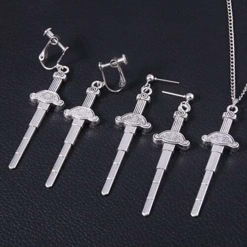 Fashion Anime Shaman King Cosplay Pendant Earrings Yoh Asakura Tao Ren Sword Drop Earrings for Women Men Ear Clip Jewelry Props