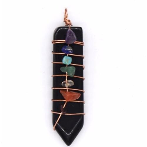 Trendy-beads Rose Gold Color Wire Wrap Sword Shape Black Agates Pendant Statement Jewelry