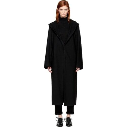 Mens new Yamamoto style urban youth fashion trend mens woolen coat medium to long loose black coat large size