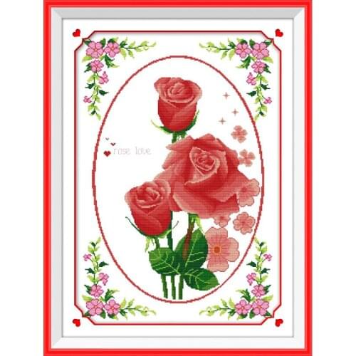 Joy Sunday Roses Love Crafts Cross Stitch Printed Patterns 11&14CT Printed Cross Stitch on Canvas Chinese Embroidery Sets