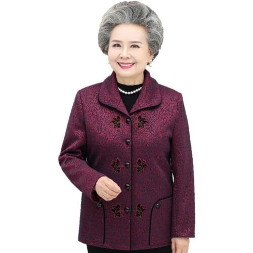 2020 New Elderly Women Spring Autumn Coat Casual Long Sleeve Female Cardigan Tops Grandmothe Jacket Short Outerwear 5XL W2073