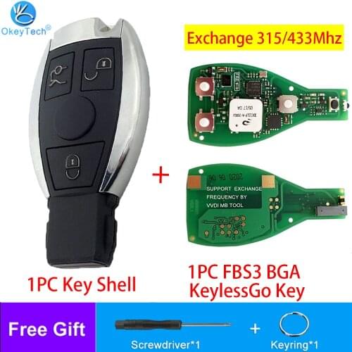 Okeytech 315/433MHZ VVDI FBS3 BGA Keyless Go Smart Car Key For Benz W204 W207 W212 W164 W166 W221 With One Push Button Start