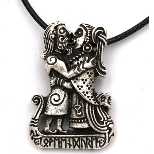 Couple Vikings Lovers On Viking Runes Ship Amulet Talisman Pendant Necklace For Women Men Jewerly Christmas