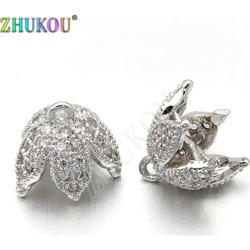 ZHUKOU 1piece 9mm Brass Cubic Zirconia Tassel Cap Pendant Charms, Mixed Color, Hole: 1mm, Model: VM11