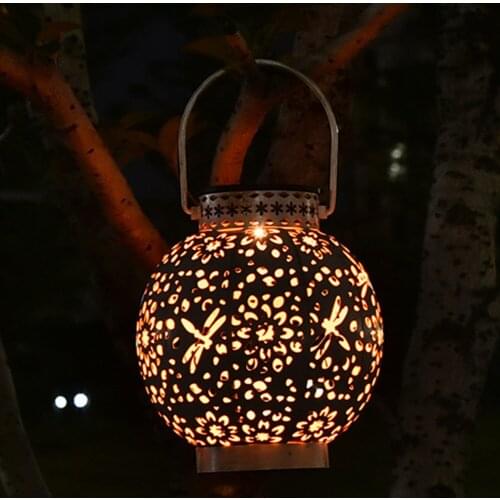 Hanging Solar Lanterns Retro Hollow Solar Lights with Handle Outdoor Solar Garden Lights Decor for Yard Tree Fence Patio Bronze