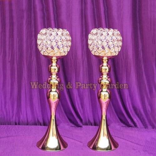 Hot 42cm Tall Gold Plated Metal Candle Holder Crystal Table Candelabra For Home Wedding Centerpieces Candlestick Holder Decor